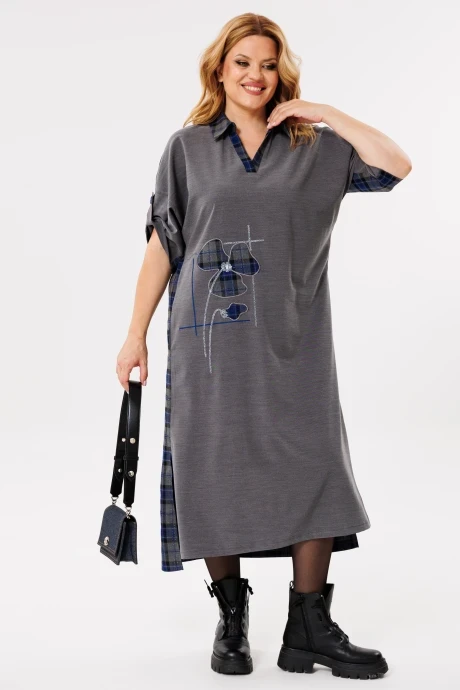 Платье Michel Chic 2134/1 серый, синий, клетка #1