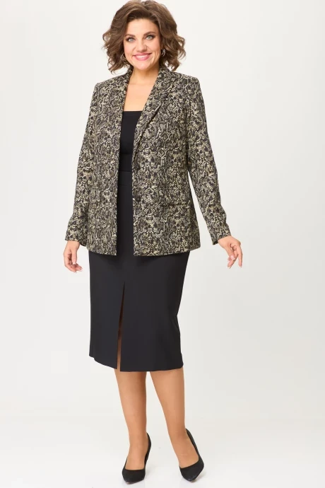 Юбочный костюм БелЭльСтиль 866+597 золото дизайн+черный однотон #1