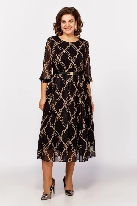 Платье Swallow 792.2 чёрный, принт «бежевые цепи» #1