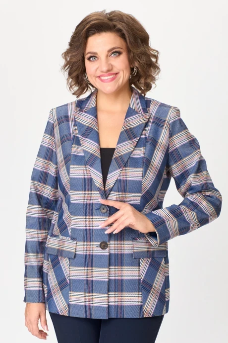 Хлопковый жакет (пиджак) в клетку БелЭльСтиль 412 бело-синяя клетка #1