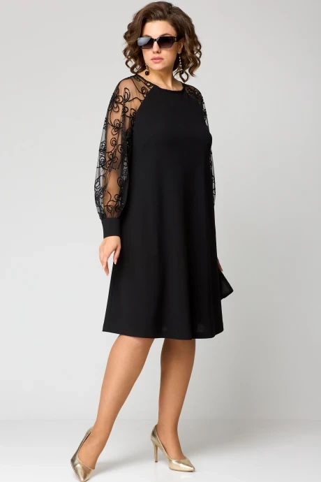 Вечернее платье с сеткой EVA GRANT 7279А черный+ кружево золото #1