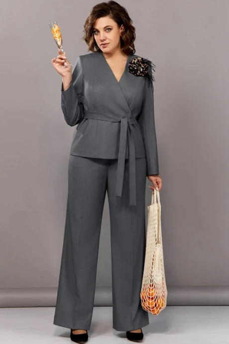 Брючный костюм Ольга Стиль 876 темно-серый #1