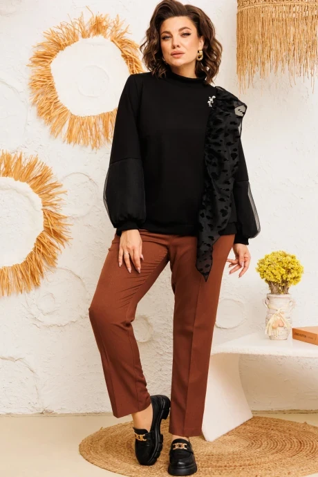 Брючный костюм Romanovich Style 2-2743 чёрный/коричневый #1