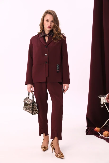 Укороченный однобортный жакет (пиджак) NikVa 911-2 бордо #1
