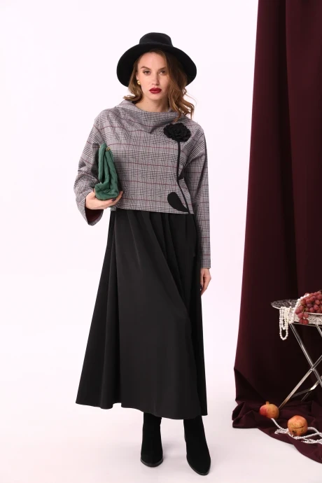 Платье NikVa 924-2 клетка серый+бордо+чёрный #1