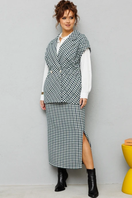 Юбочный костюм Anastasia 1173 молочно-зеленый (гусиная лапка) двойка #1