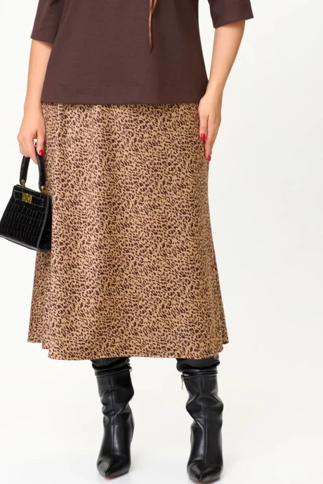 Трикотажная юбка с принтом OVERYOU 176 беж с шоколадом #1