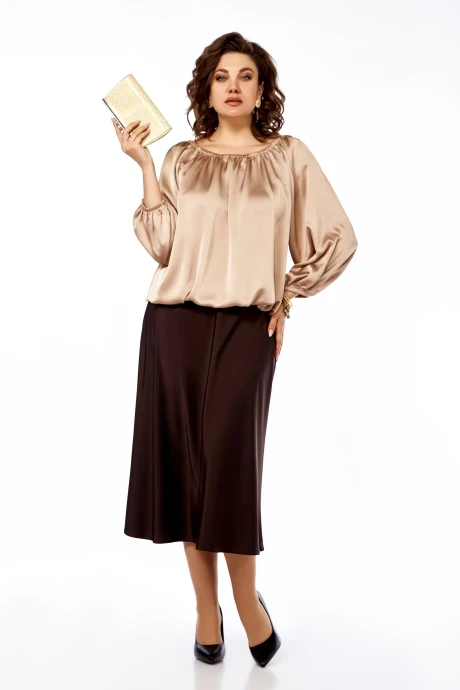 Юбочный костюм Ольга Стиль 882 беж с блеском+шоколадный #1
