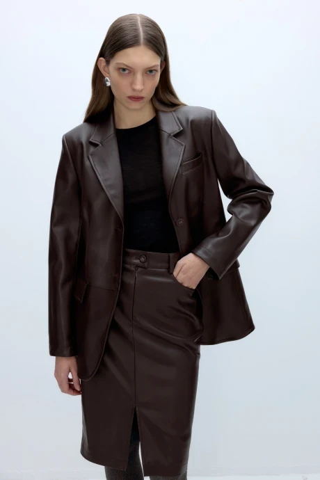 Однобортный жакет (пиджак) из экокожи PiRS 5675 горький шоколад #1