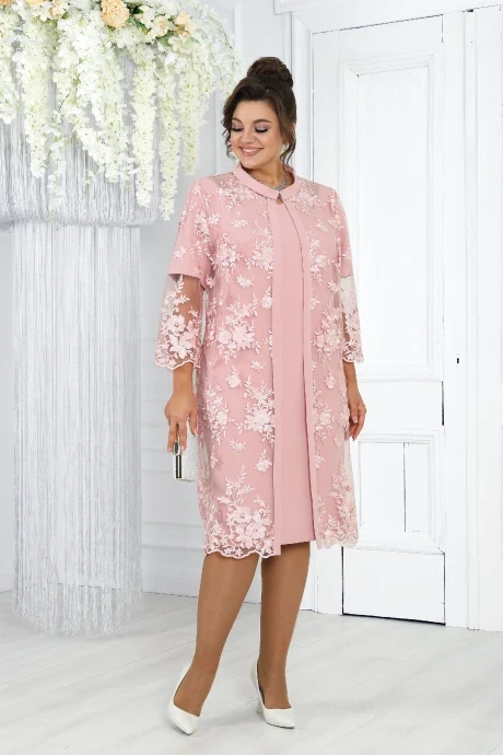 Костюм с платьем Нинель Шик 6040 розовый двойка #1