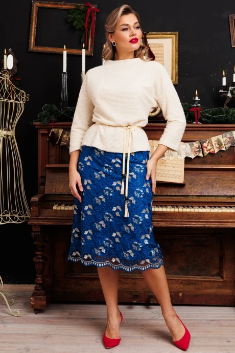 Юбочный костюм Мода-Юрс 2787 молочный василек двойка #1