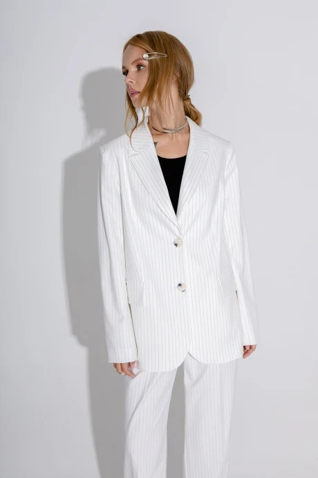 Однобортный жакет (пиджак) в полоску PiRS 4528 молочный #1