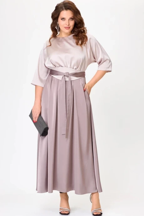 Вечернее атласное платье Anastasia Mak 1229 бежевый+капучино #1