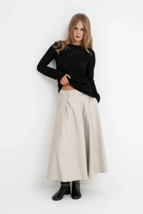 Юбочный костюм PiRS 5765 черный+серо-бежевый двойка #1