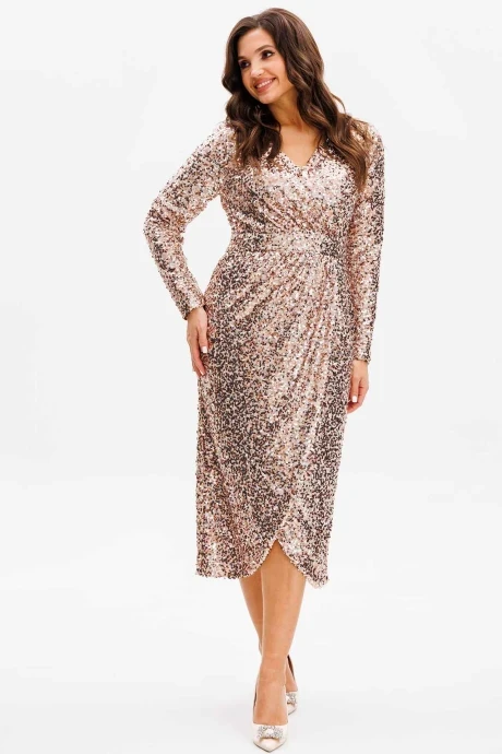 Вечернее платье с пайетками MisLana 1161 розовое золото/пайетки #1