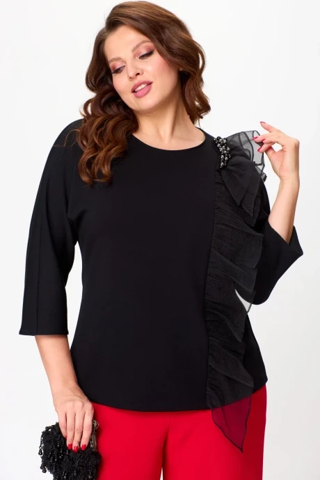 Трикотажный джемпер с воланом из органзы Карина Делюкс 1305Д #1