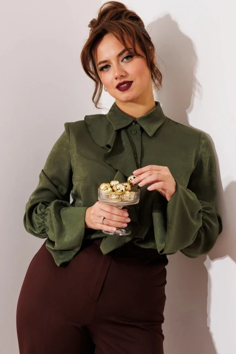 Блузка GIZART 15350 зелен+шоколад #1