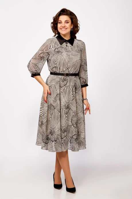 Шифоновое платье Swallow 804 Слоновая кость, принт «ракушки» #1