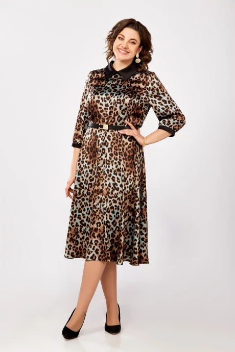 Платье с принтом Swallow 804.1 Бледно-бирюзовый, принт «леопард» #1