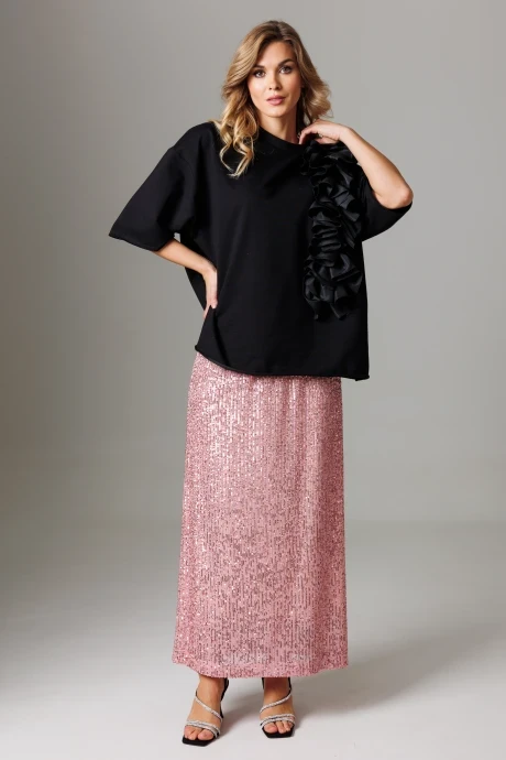 Юбочный костюм Ларс Стиль 1031 черный, розовый двойка #1