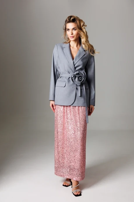 Юбочный костюм Ларс Стиль 1033 серый, розовый двойка #1