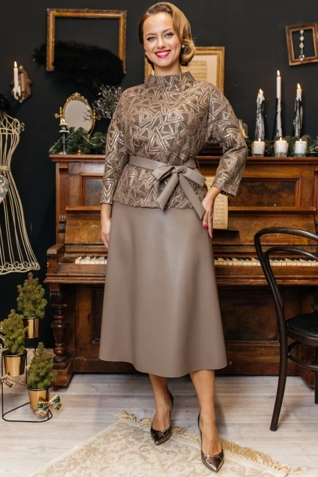 Юбочный костюм *Распродажа Мода-Юрс 2718-3 темный беж пайетки #1