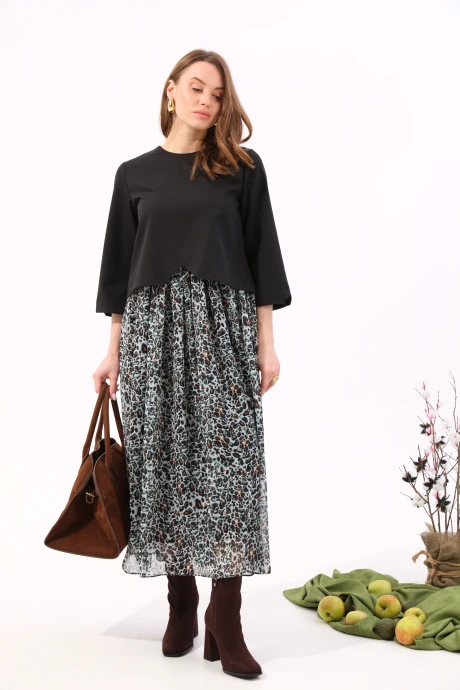 Платье NikVa 740-12 черный+ бирюзовый леопард #1