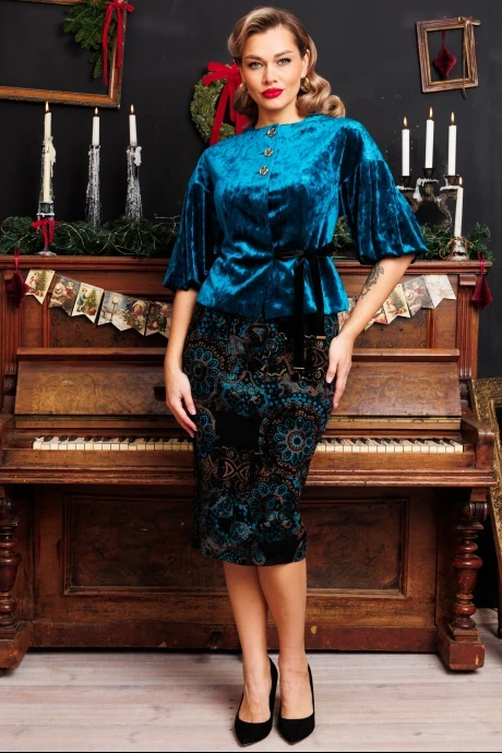 Юбочный костюм *Распродажа Мода-Юрс 2623-1 бирюза двойка #1