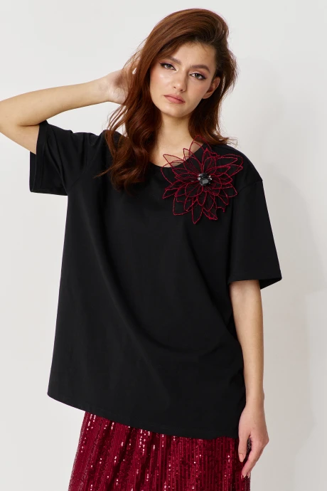 Футболка FLAIM 1131.02 черный/цветок-марсала #1