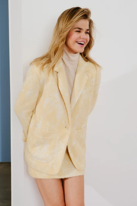 Трикотажный жакет (пиджак) Lokka 1563 желтый/белый принт #1