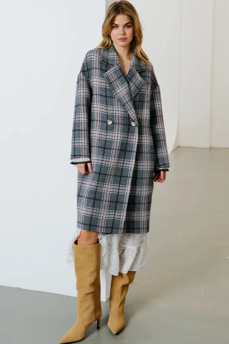 Двубортное пальто в клетку Lokka 1568С серый/черный #1