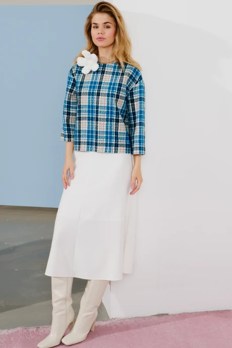 Юбочный костюм Lokka 1590В бирюзовый клетка #1