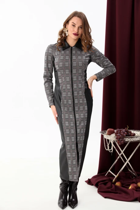 Платье NikVa н426-3 серая клетка+чёрный #1
