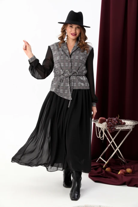 Платье NikVa н900-4 серая клетка+чёрный #1