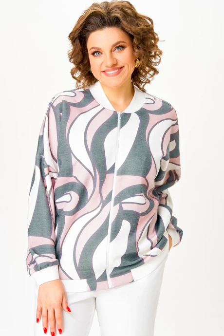 Трикотажный бомбер Swallow 785.1 Серо-зелёный розовый принт #1