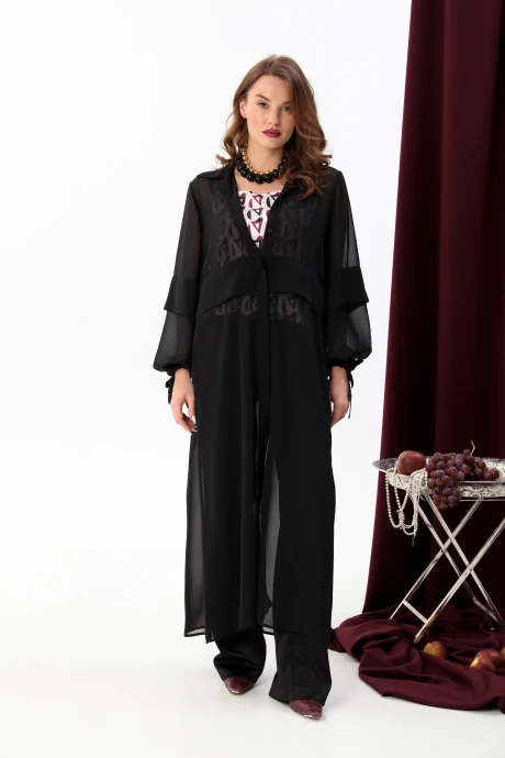 Брючный костюм NikVa 949-1 чёрный+ромбы бургунди тройка #1