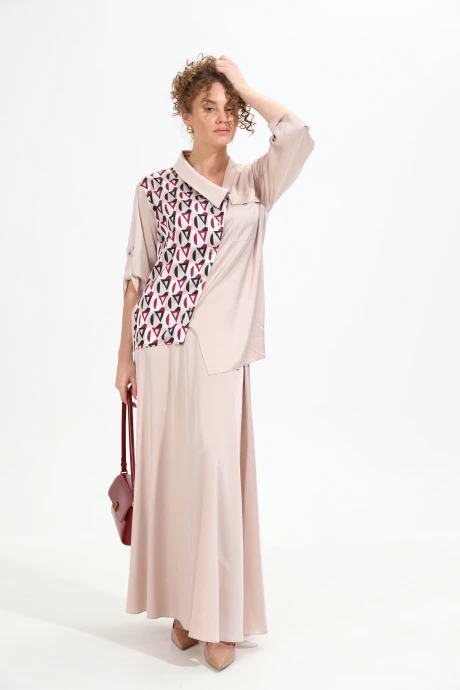 Юбочный костюм NikVa 928-5 крем-брюле и ромбы Армани двойка #1