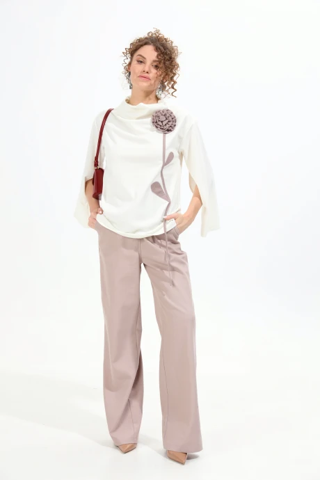 Брючный костюм NikVa 922-5 молоко+песок двойка #1