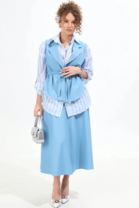 Юбочный костюм NikVa 957-1 голубой и бело-голубые полосы тройка #1