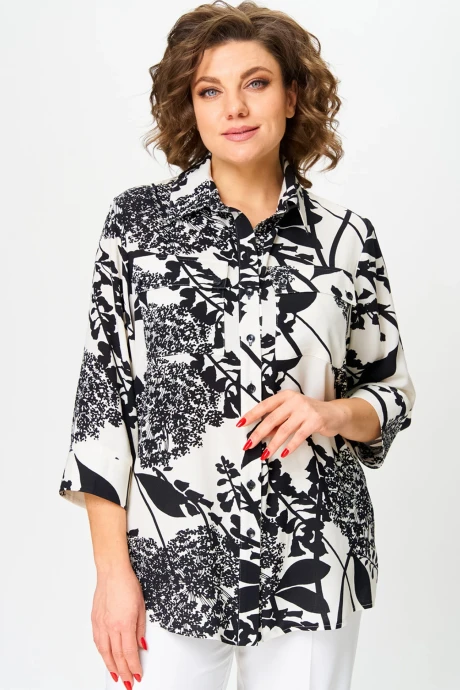 Блузка БелЭльСтиль 408 молочный-черный #1