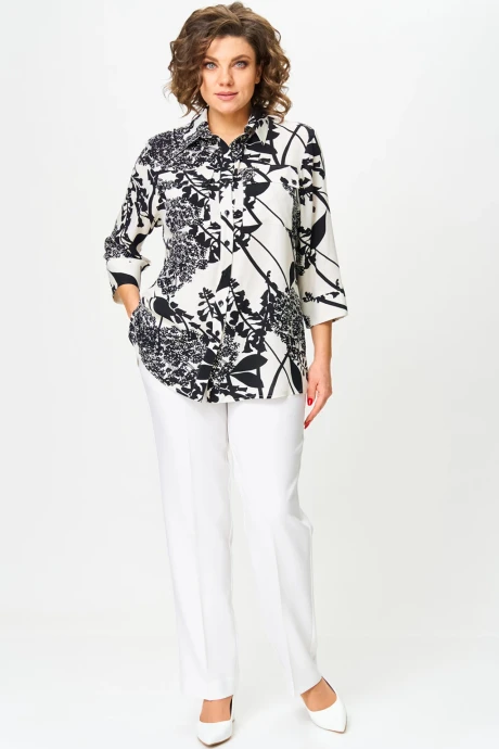 Брючный костюм БелЭльСтиль 408+596 молочный-черный двойка #1