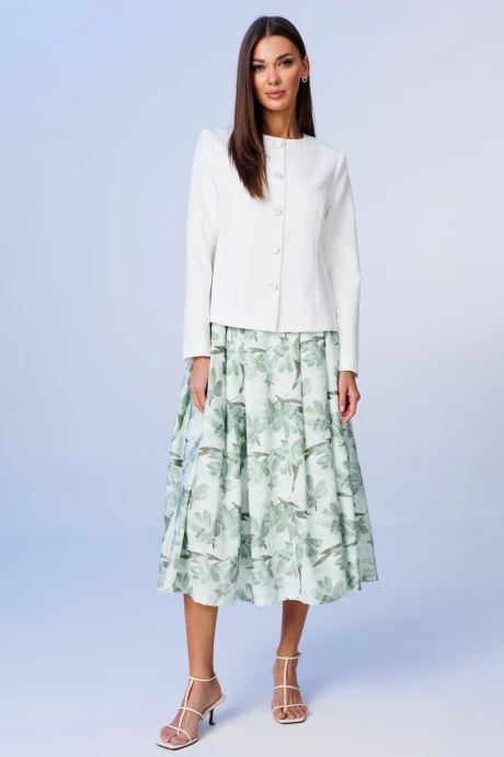 Юбочный костюм Ларс Стиль 1076 молочный, молочно-мятный принт двойка #1