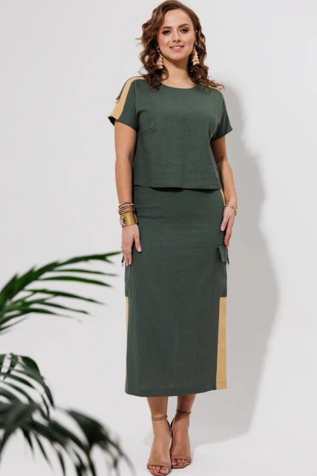 Юбочный костюм Галеан-стиль 964 хаки двойка #1