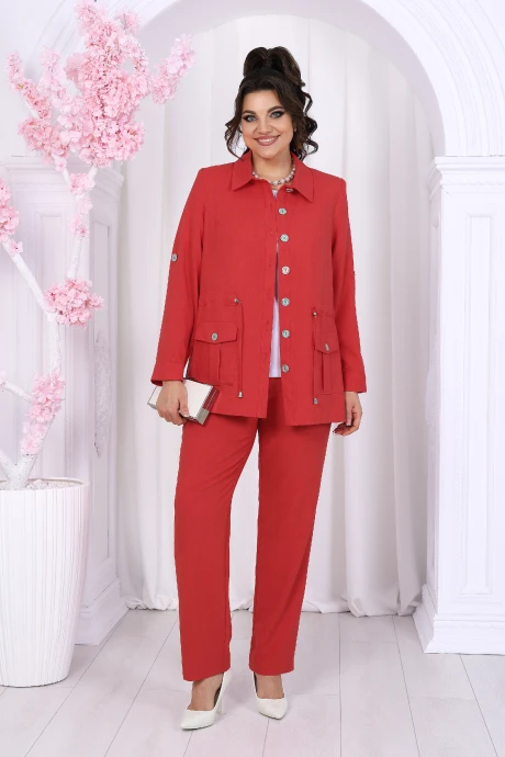 Брючный костюм Нинель Шик 7492 красный тройка #1