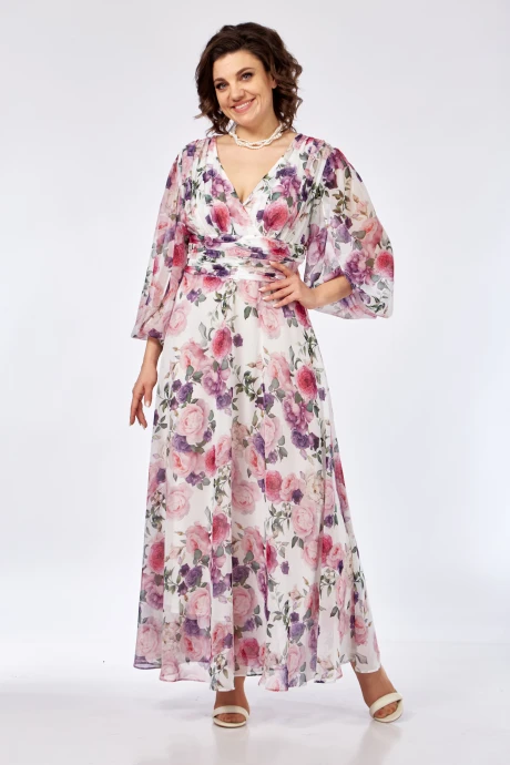 Платье Ольга Стиль 915 розовый цветы #1