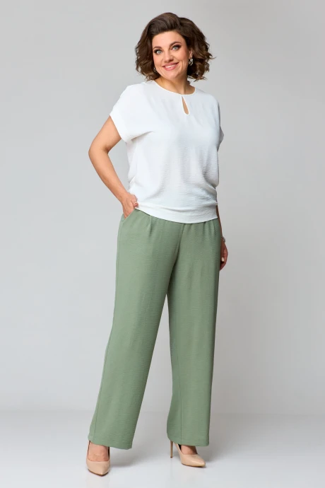 Брючный костюм СлавияЭлит 539 молочный+оливковый двойка #1