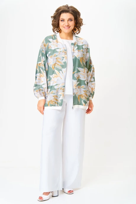 Брючный костюм Ладис Лайн 1567 цветы+белый тройка #1