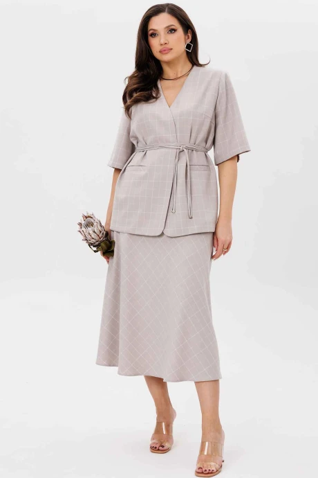 Юбочный костюм MisLana 1176 серый/клетка двойка #1