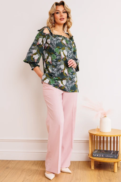 Брючный костюм Мода-Юрс 2748 зеленый розовый #1