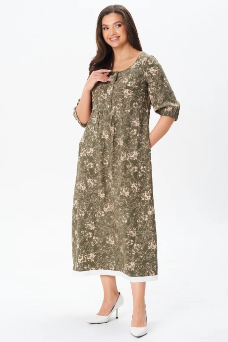 Платье YOUR SIZE 2254 Цветочный принт на темно-оливковом #1